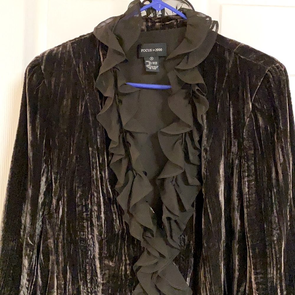 Vintage Brown velvet long top with ruffles